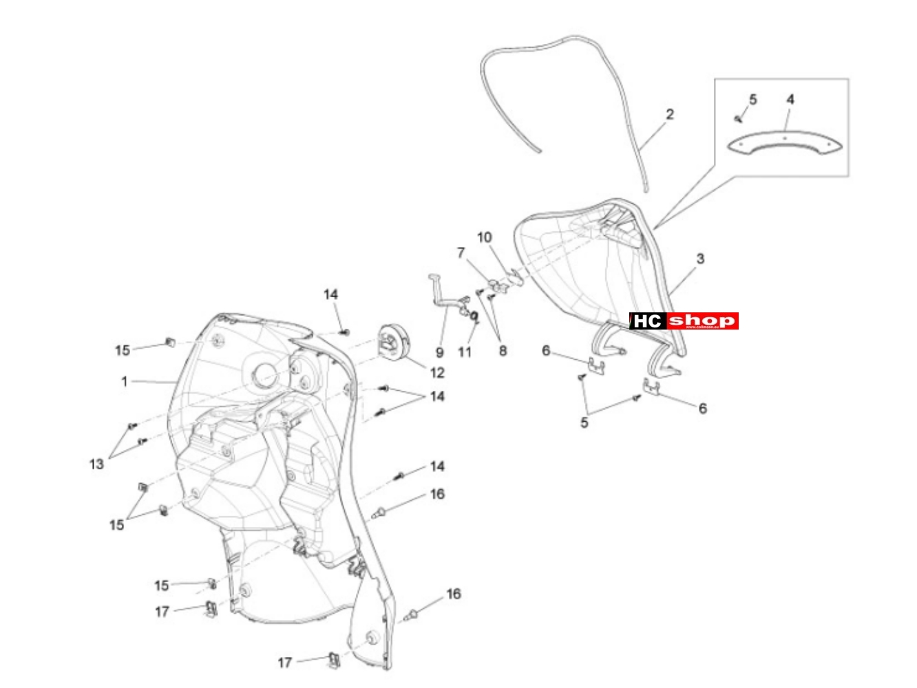 Piaggio Liberty 125 2V Fahrgestell Vorderes Handschuhfach - Schild-Rückseite