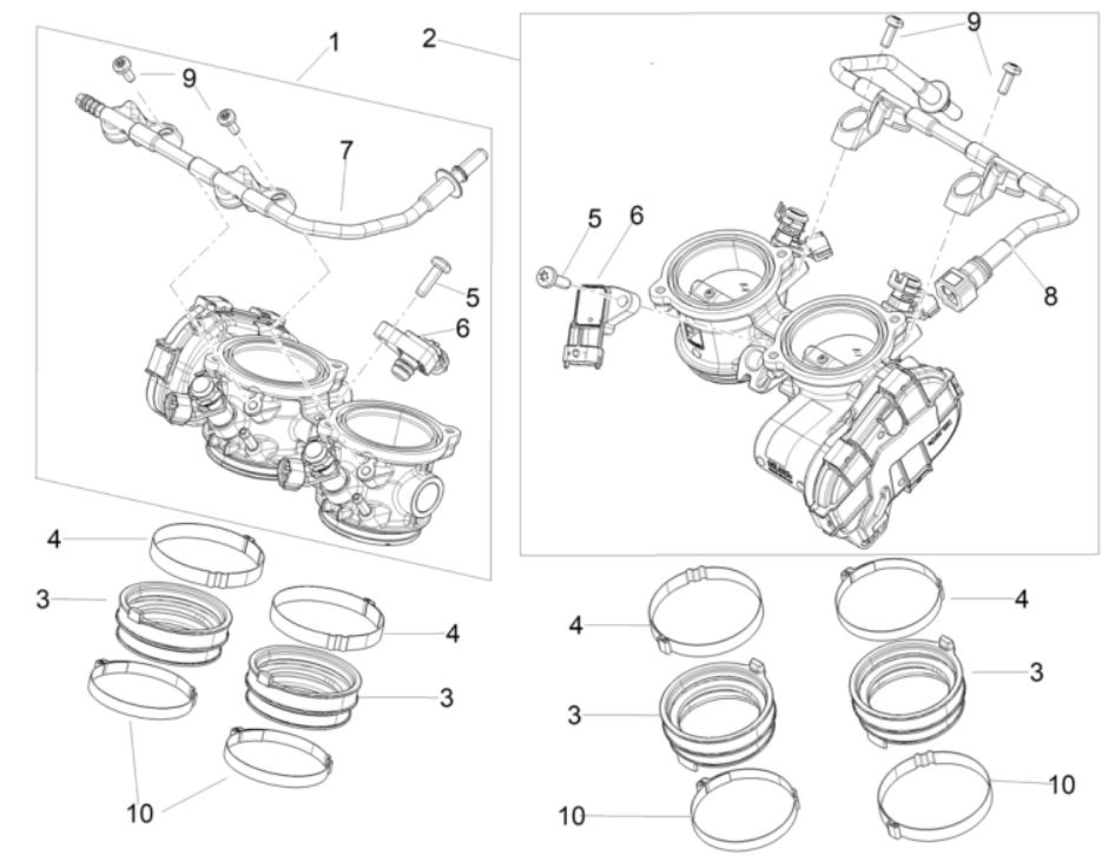 Explosionszeichnung Aprilia RSV4 1100 E5+ / RSV4 1100 Factory E5+ Drosselklappengehäuse