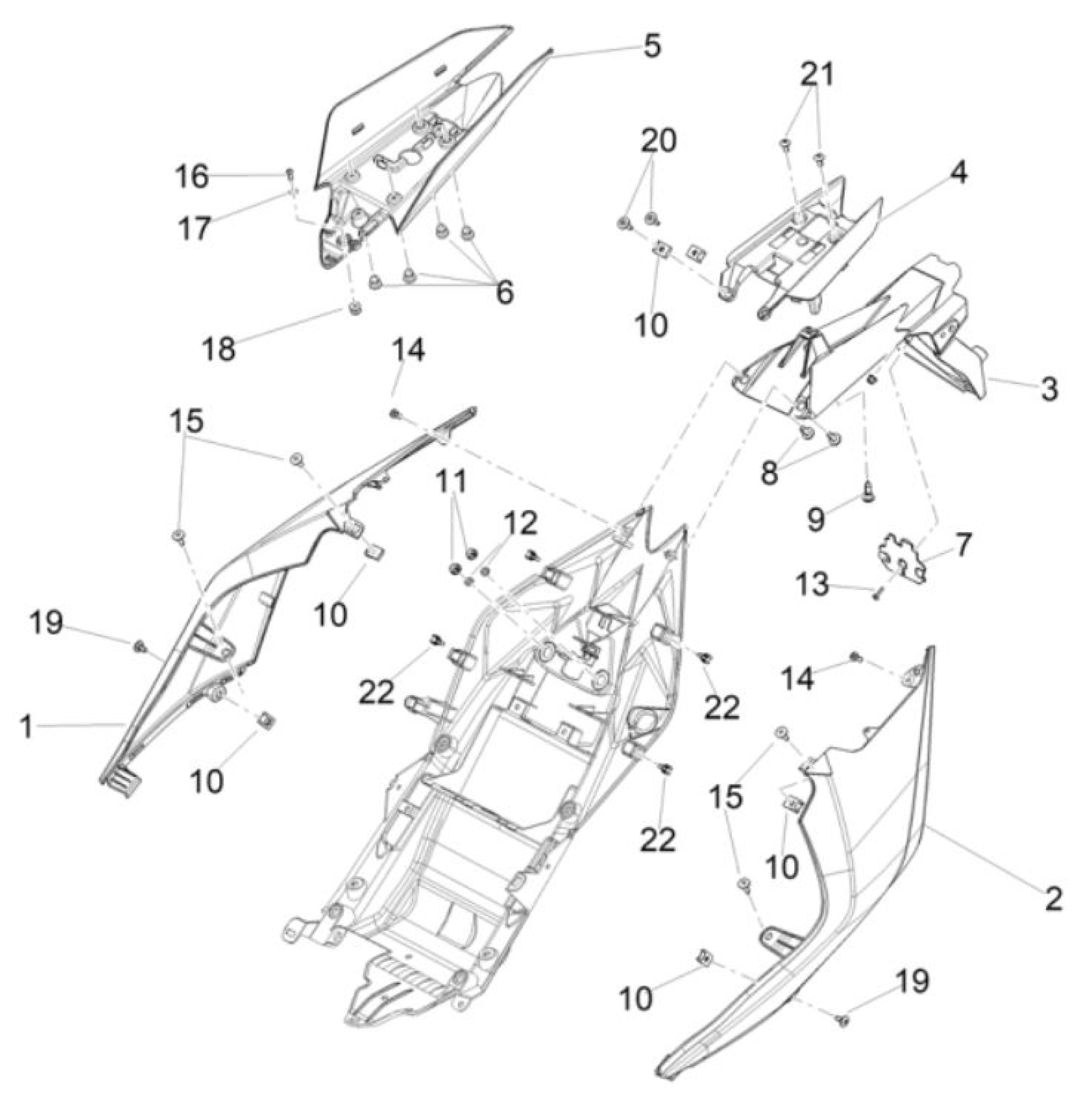 Explosionszeichnung Aprilia RSV4 1100 Factory E5+ / Tuono V4 1100 Factory E5+ Seitenverkleidungen (2026)
