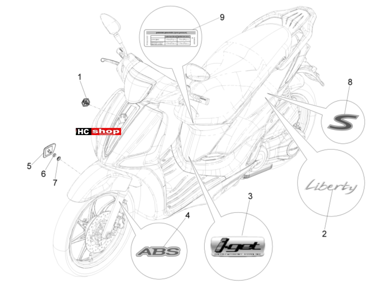 Piaggio Liberty iGet 125 4T 3V - Fahrgestell-Karosserie Deko
