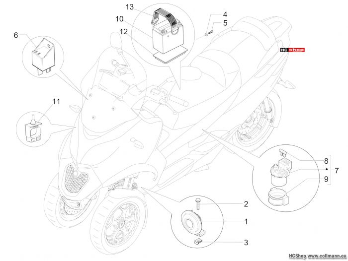 Piaggio MP3 300 Fernschalter - Batterie - Hupe