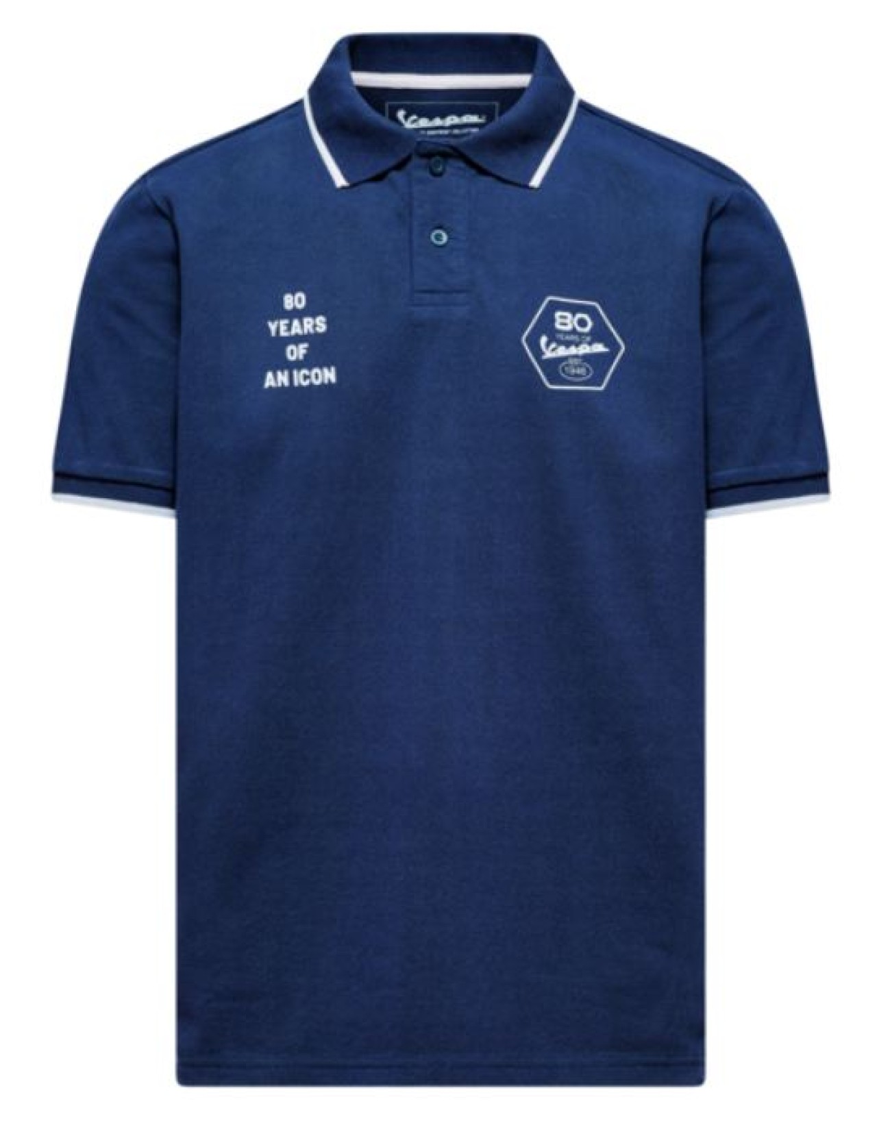 Vespa Polo Shirt aus Baumwolle blau, Jubiläum Vespa 80th