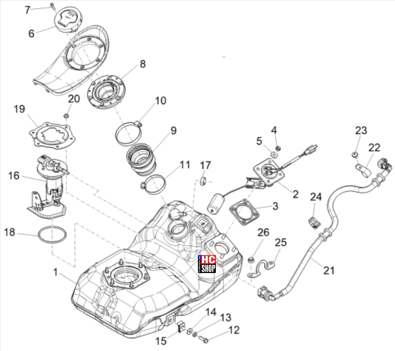 Piaggio Medley 125 E5 Fahrgestell Benzintank