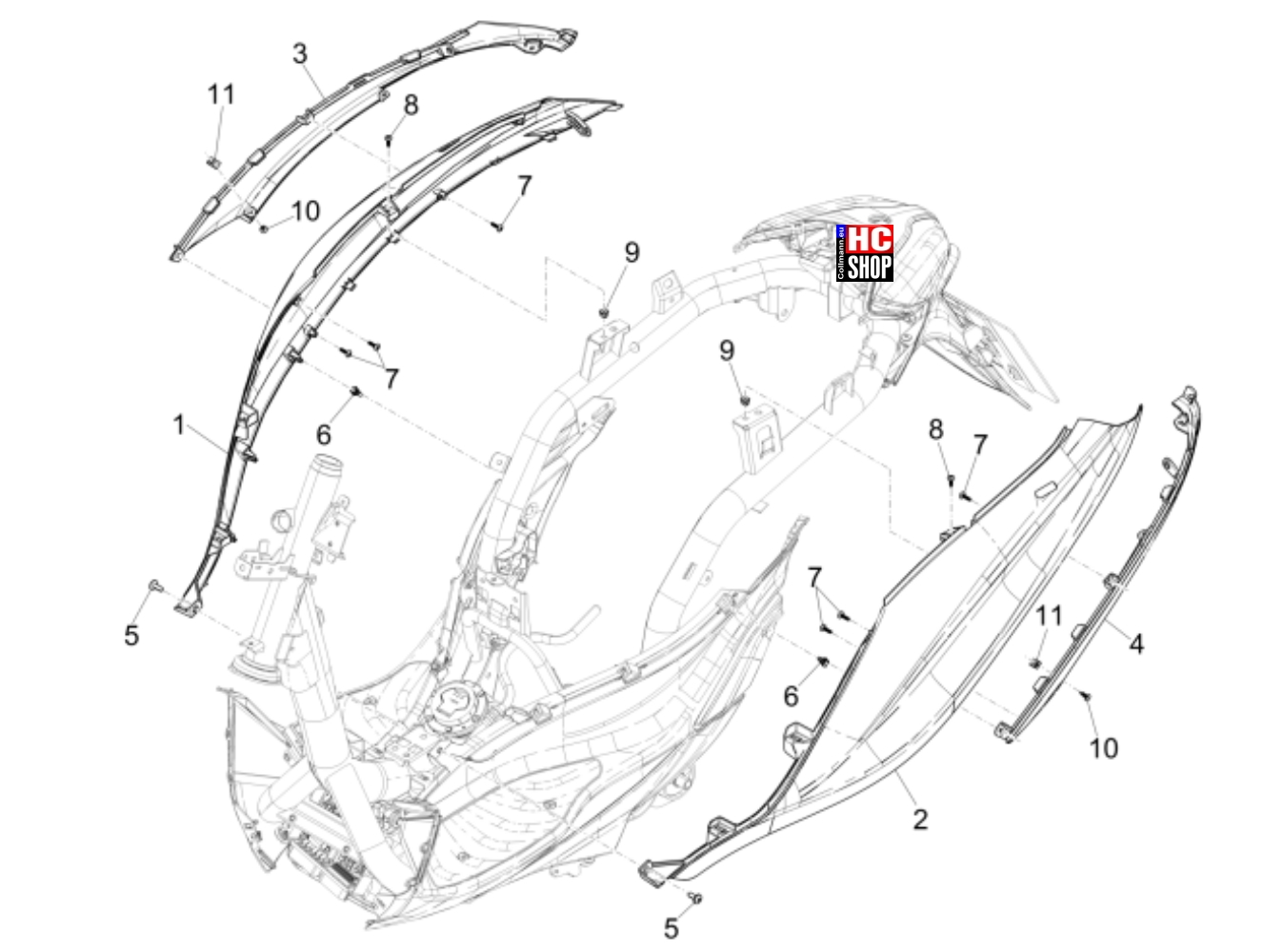 Piaggio Medley 125 E5 Fahrgestell Seitenabdeckung - Spoiler