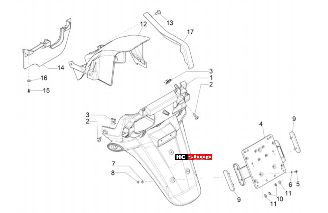 Piaggio MP3 350 Sport E4 ABS Fahrgestell Hinterabdeckung