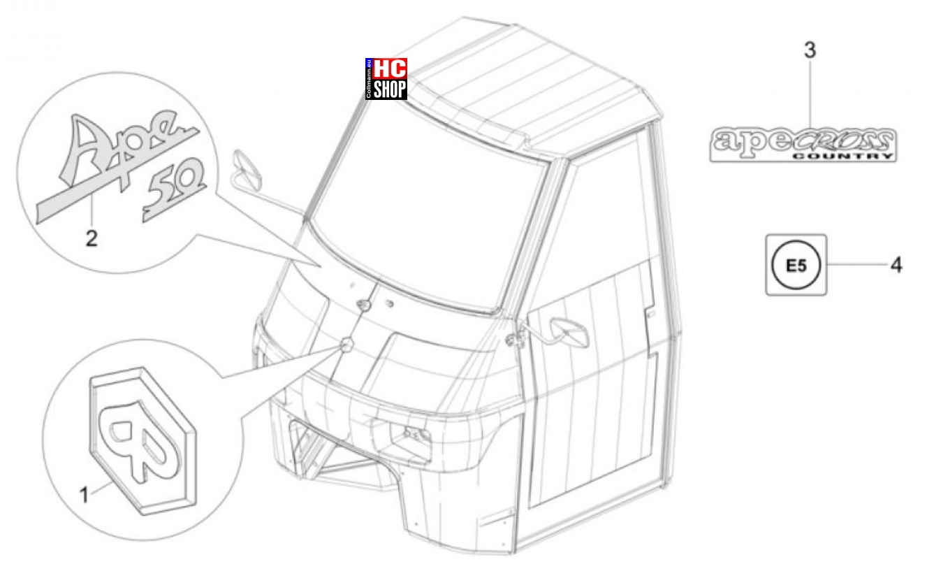 Piaggio Ape 50 2T E4 Fahrgestell Plaketten