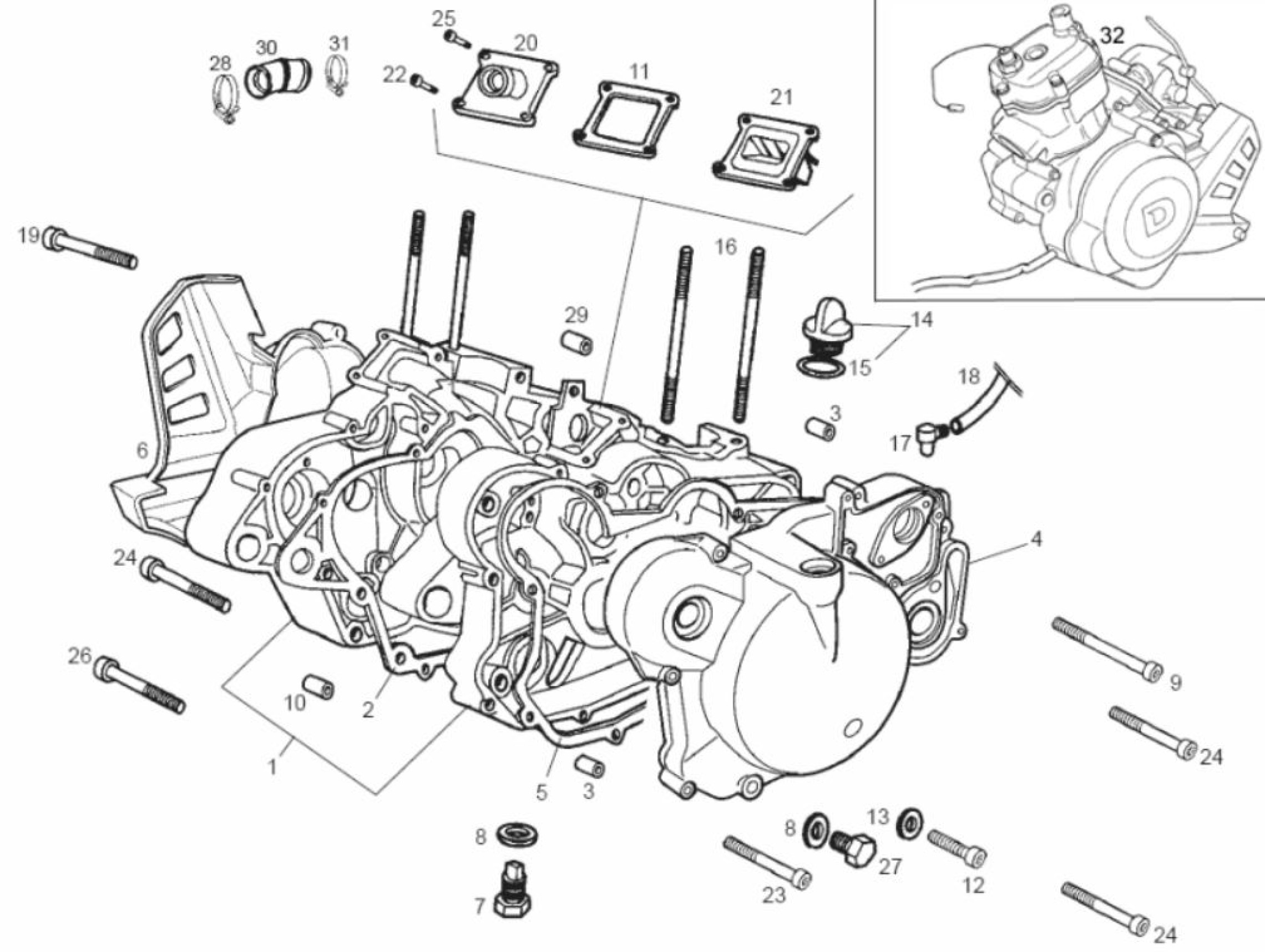 Explosionszeichnung Derbi Senda DRD 50 R / Senda DRD 50 SM Motor (VTHSR1D1A/VTHSR1F1A/VTHSR2D1A/VTHSR2E1A)