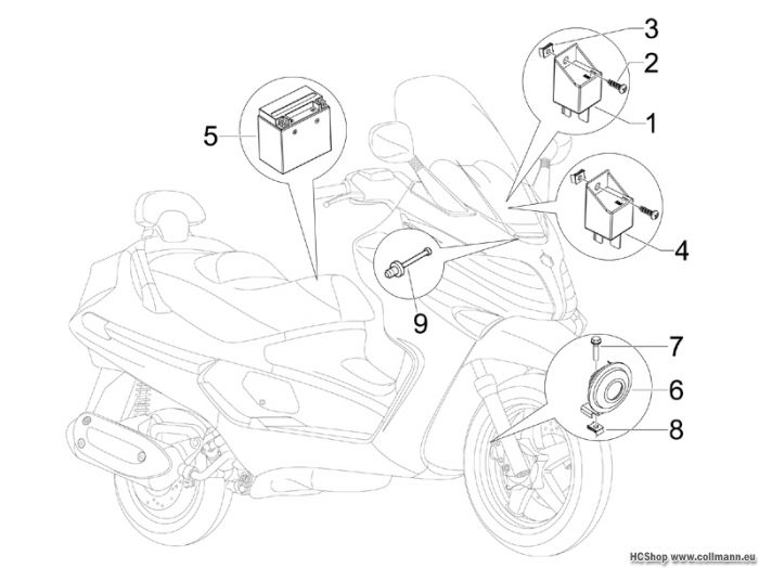 Piaggio Fernschalteren - Batterie - Hupe X Evo 125