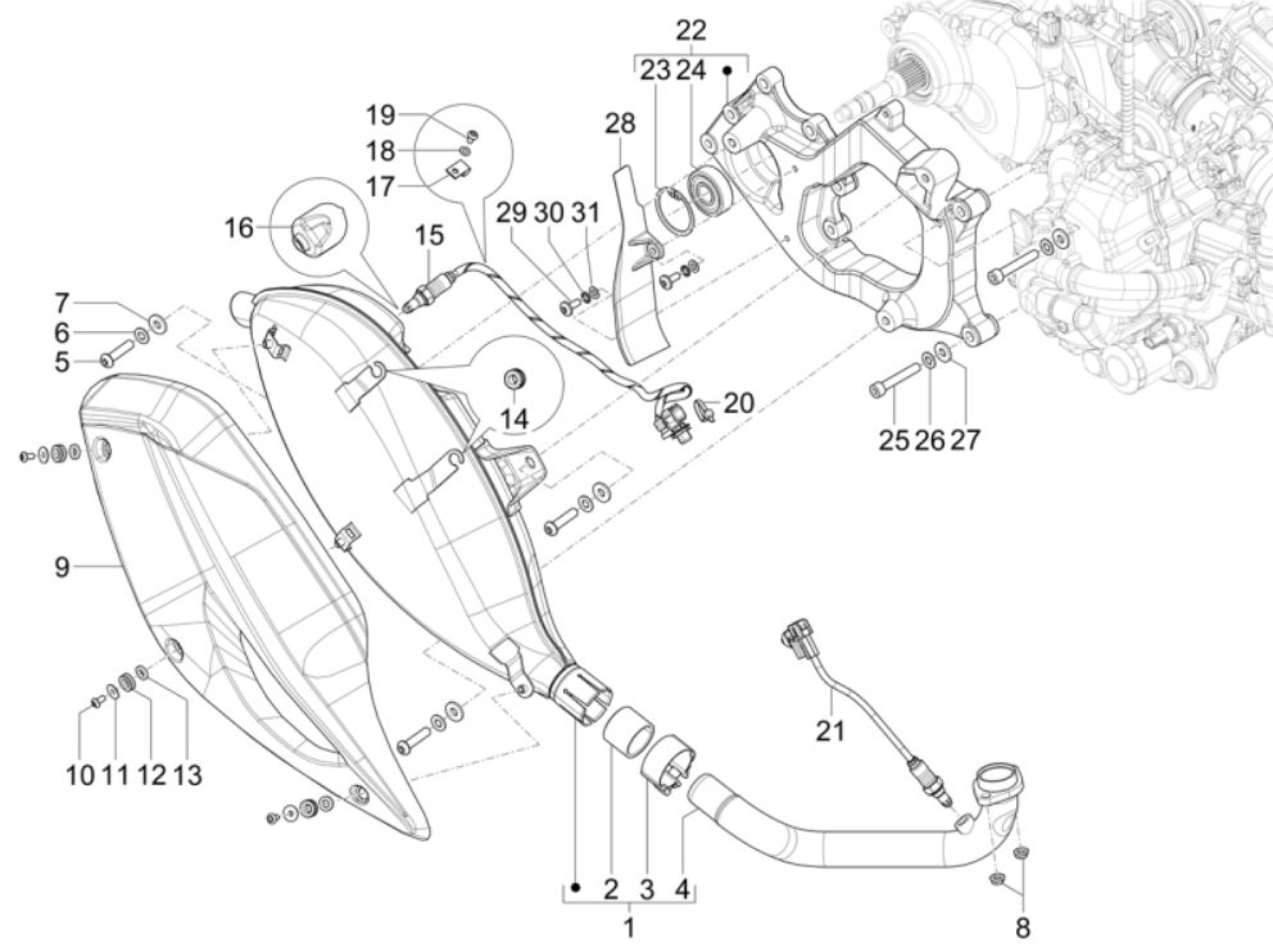 Explosionszeichnung Piaggio MP3 310 hpe Auspuff