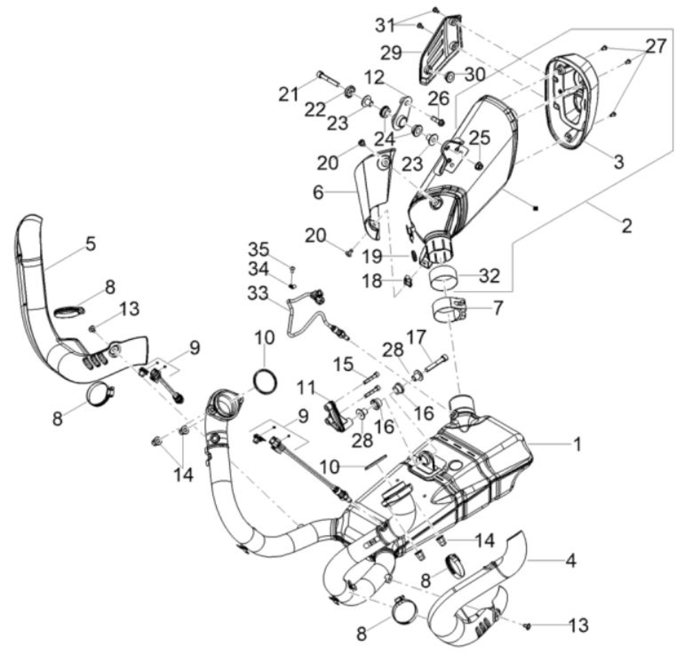 Explosionszeichnung Moto Guzzi Stelvio E5+ Auspuff (2024–2025)