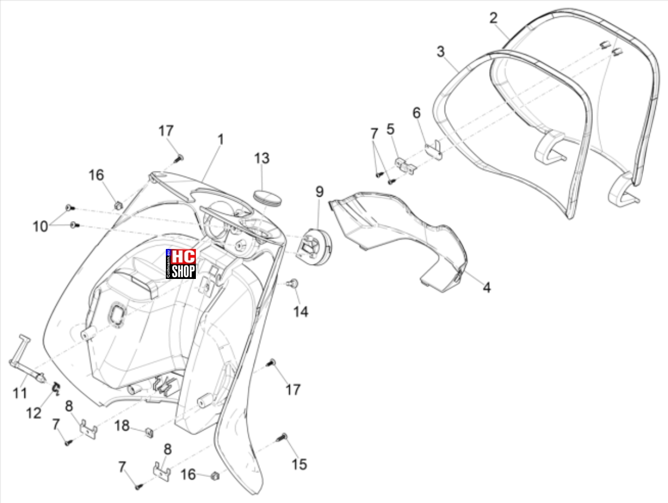 Piaggio ZIP 50 4T E5 Fahrgestell Vorderes Handschuhfach - Schild-Rückseite