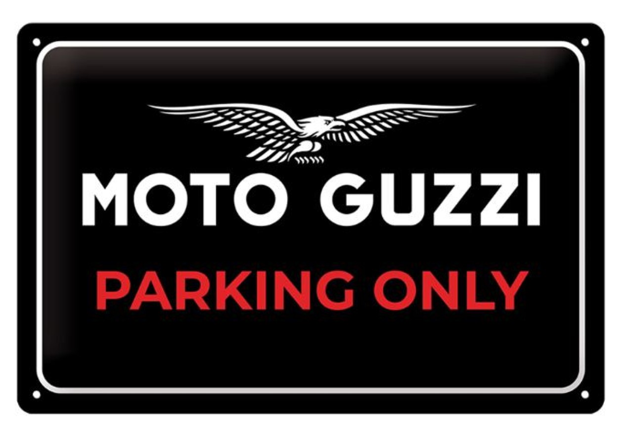 Moto Guzzi Blechschild Parking Only, 200 x 300 mm, schwarz
