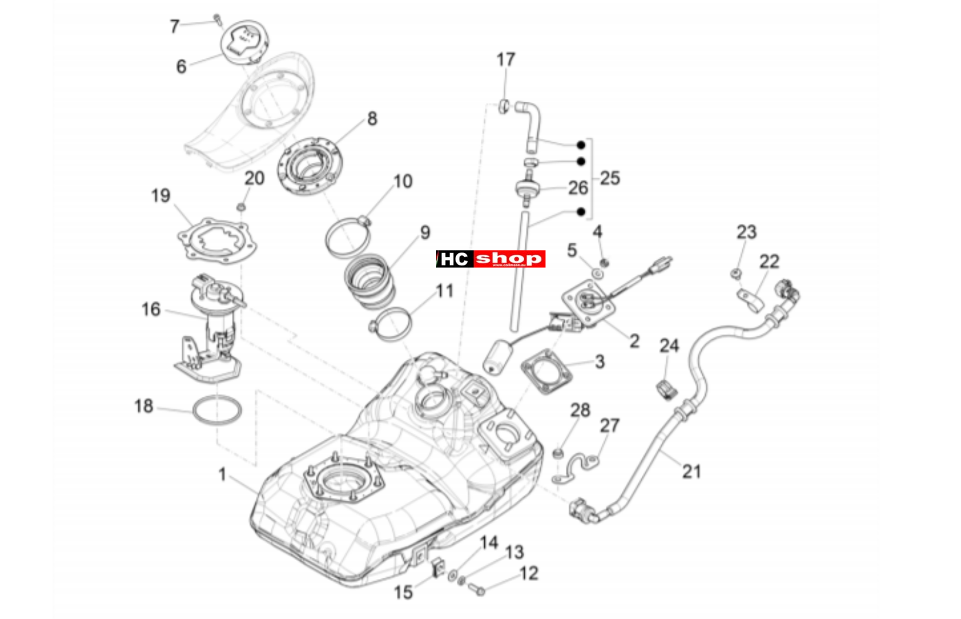 Piaggio Medley 125 4T IE ABS E4 Fahrgestell Benzintank