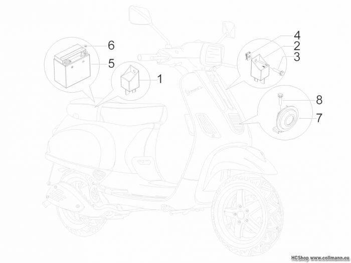 Vespa Fernschalteren - Batterie - Hupe S 125 4T