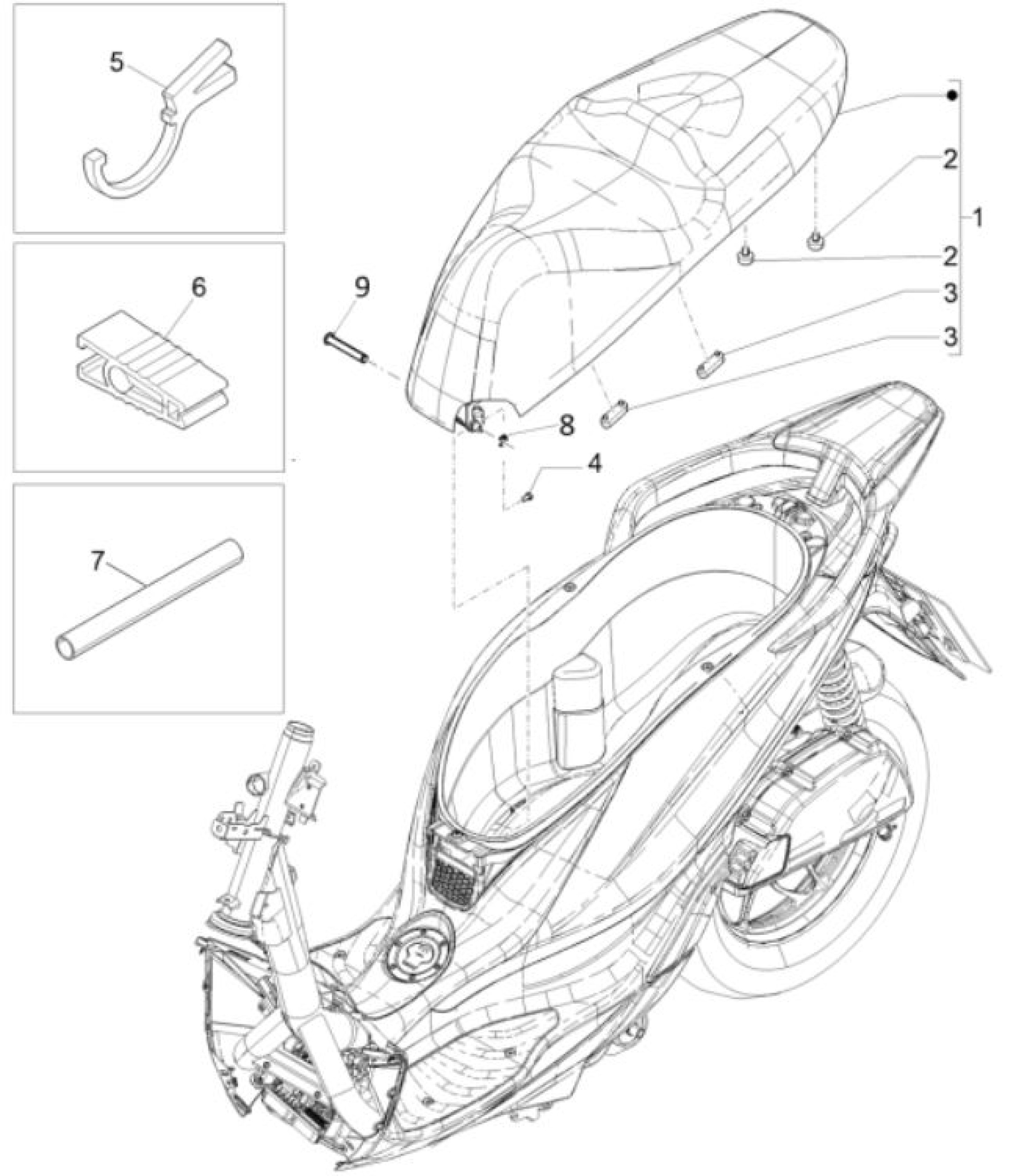 Explosionszeichnung Piaggio Medley 125 ABS E5 / Medley 150 ABS E5 Sitz (Var. 2)
