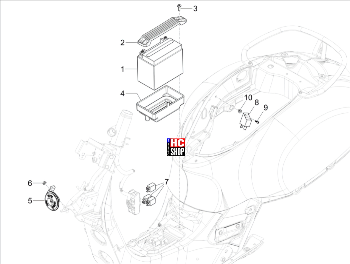 Vespa GTS 300 E5 Elektr. Anlage Fernschalter - Batterie - Hupe