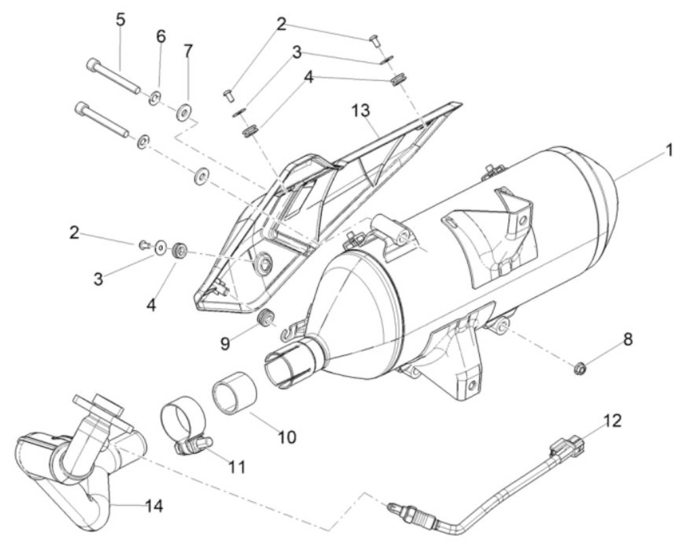 Explosionszeichnung Aprilia SR GT 125 / SR GT 200 Auspuff (2021–2023)