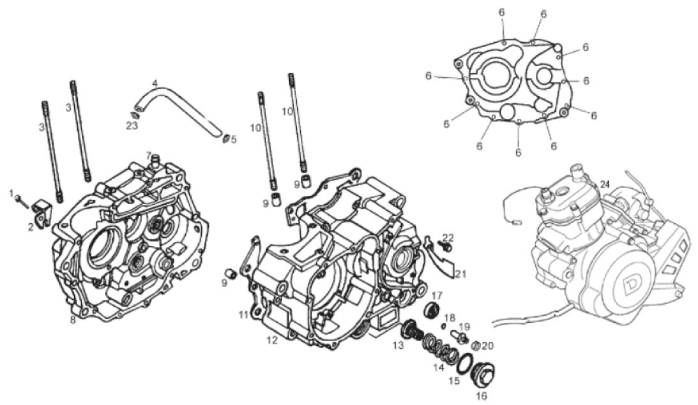 Explosionszeichnung Derbi Senda R 125 Baja / Senda SM 125 Baja Motor
