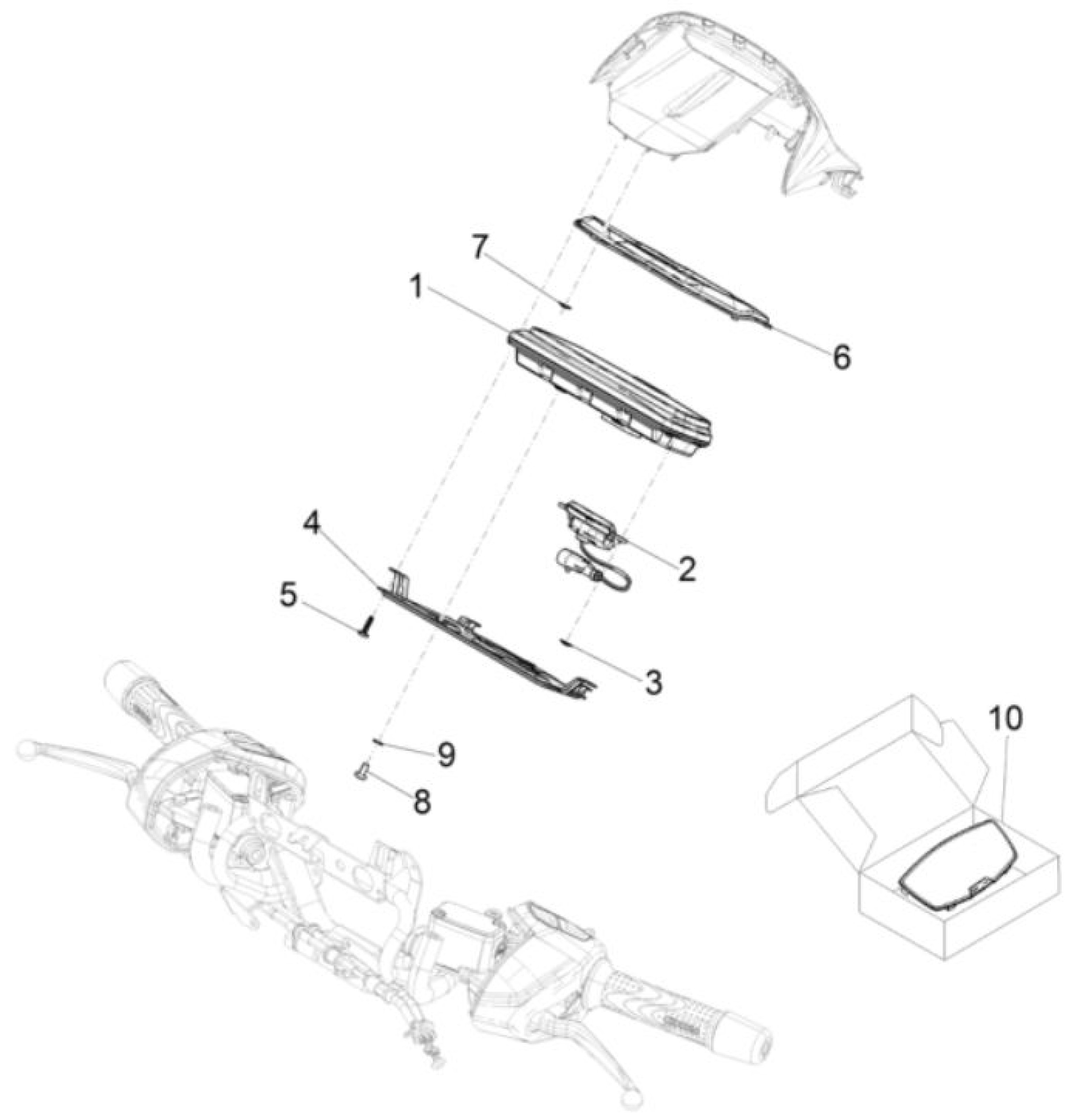 Explosionszeichnung Piaggio Beverly 310 HPE E5+ / Beverly 400 HPE E5+ Cockpitinstrumente (2026)