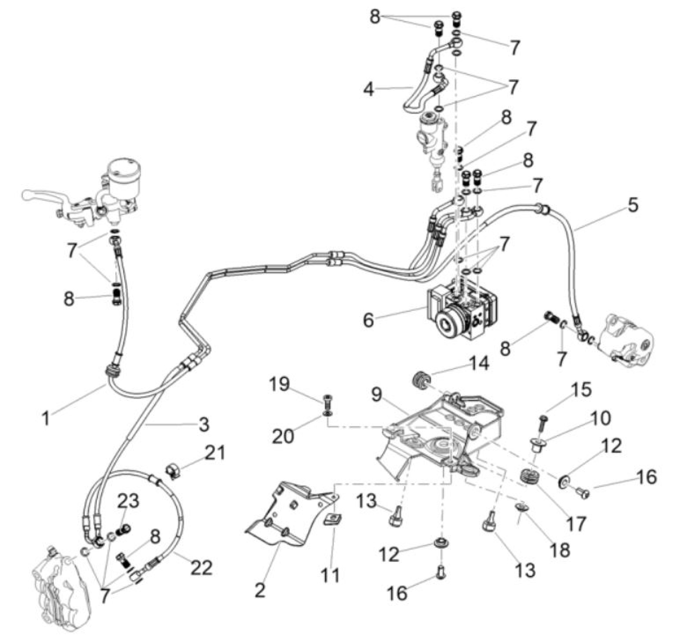 Explosionszeichnung Aprilia RSV4 1100 E5+ / RSV4 1100 Factory E5 / RSV4 1100 Factory E5+ Bremsanlage ABS