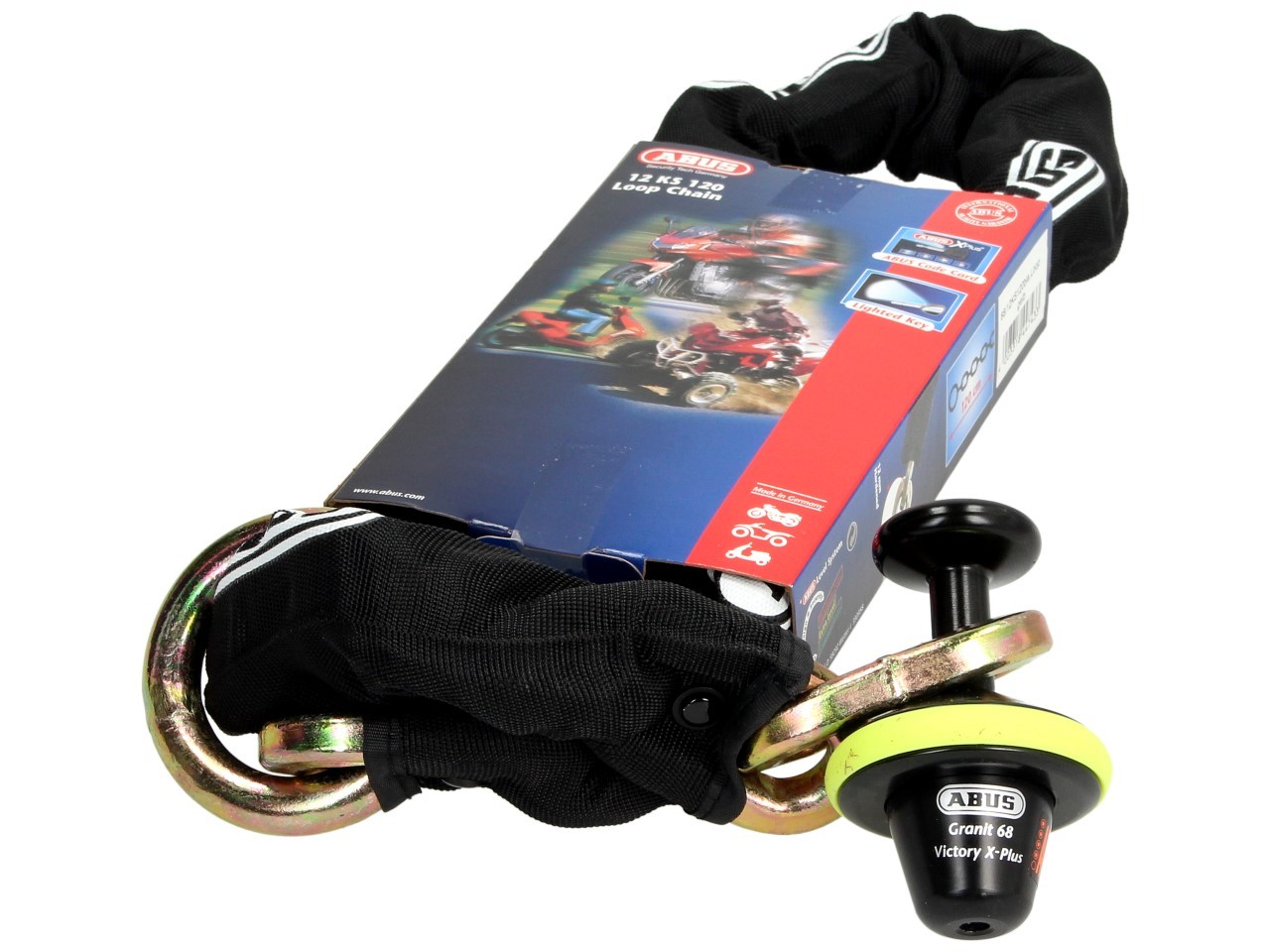 ABUS Granit Victory X-Plus 68 Bremsscheibenschloss mit Kette 12 mm, 1,20 m