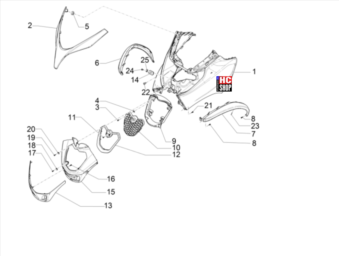 Piaggio MP3 500 Sport Advanced E5 Fahrgestell - Karosserie Frontschild