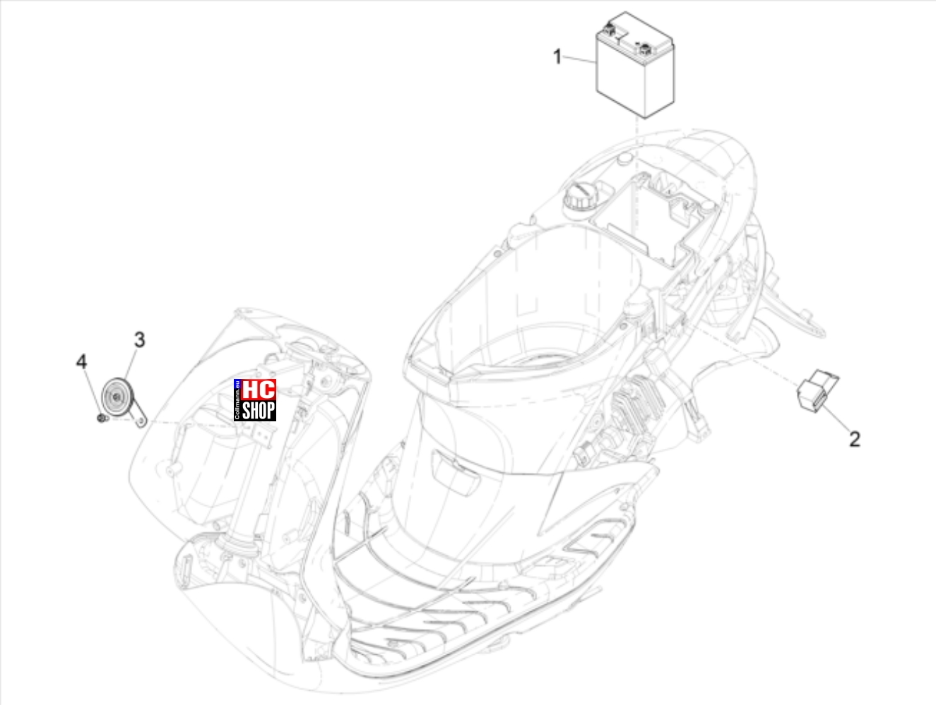 Piaggio ZIP 50 4T E5 Elektrische Anlage Fernschalter - Batterie - Hupe