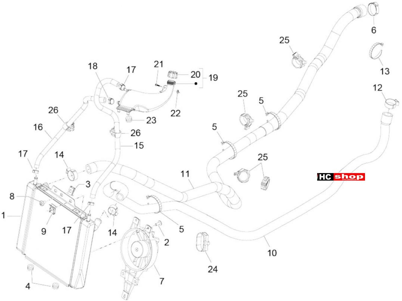Piaggio MP3 500 Maxi Sport Business ABS -Fahrgestell-Karosserie - Kühler