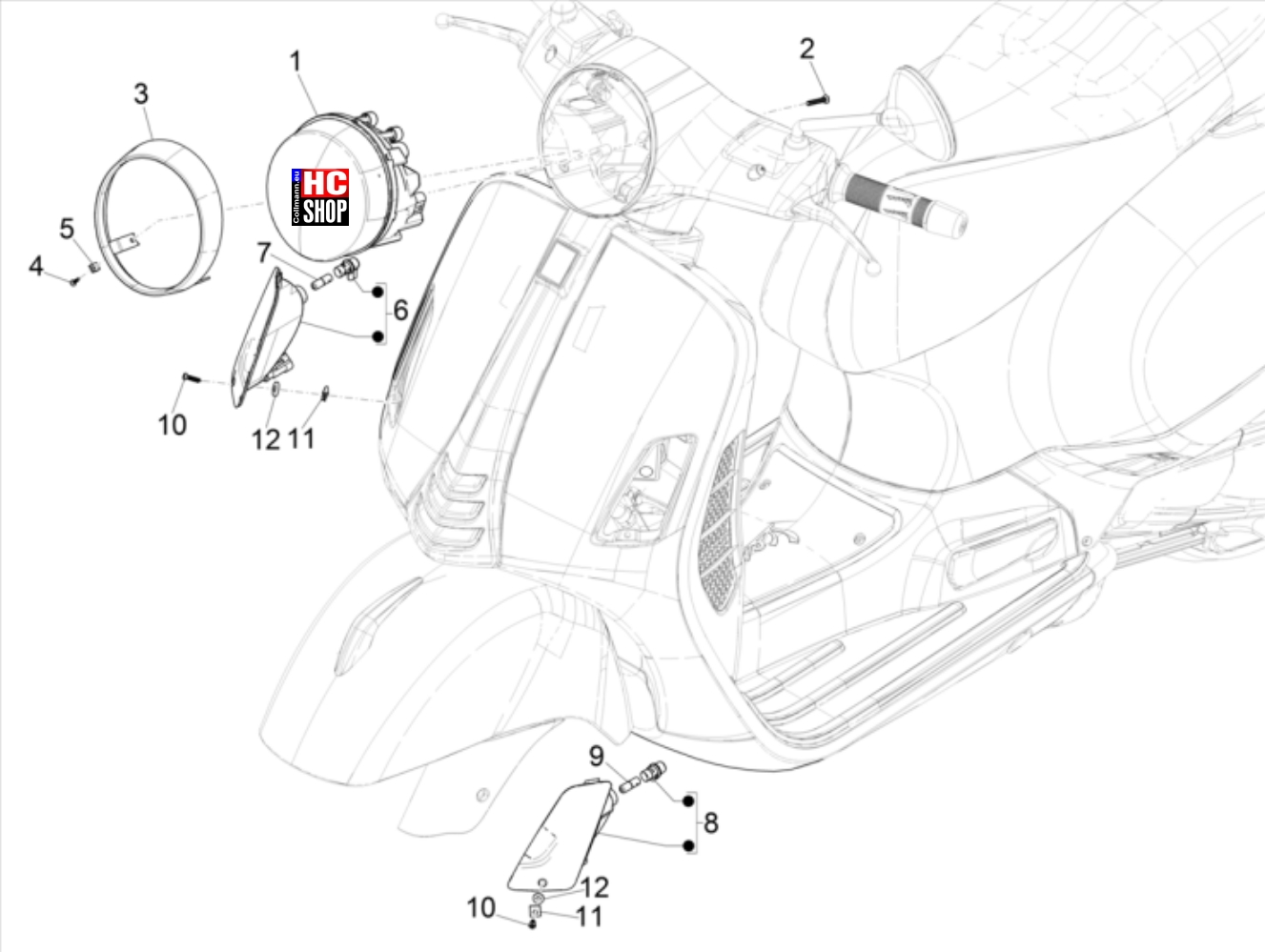 Vespa GTS 300  hpe E5 Elektrische Anlage Vorderleuchten - Blinkleuchten