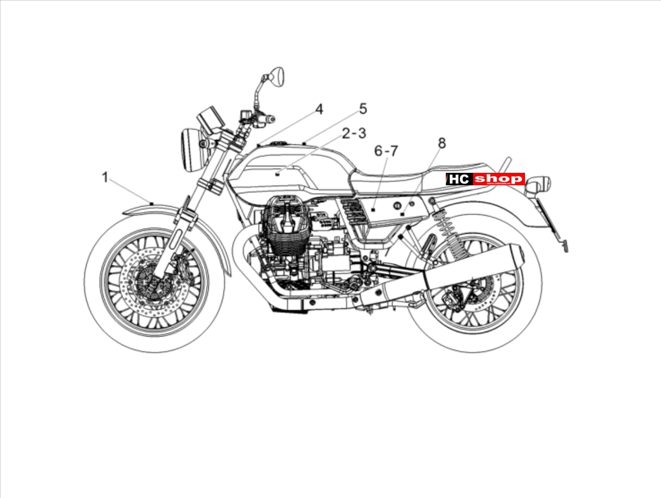 Moto Guzzi V7 III Special 750 ABS E4 - Aufbau Deko – Aufkleber "Adler" Hellblau Special [AZ], Schwarz Guzzi [NE]
