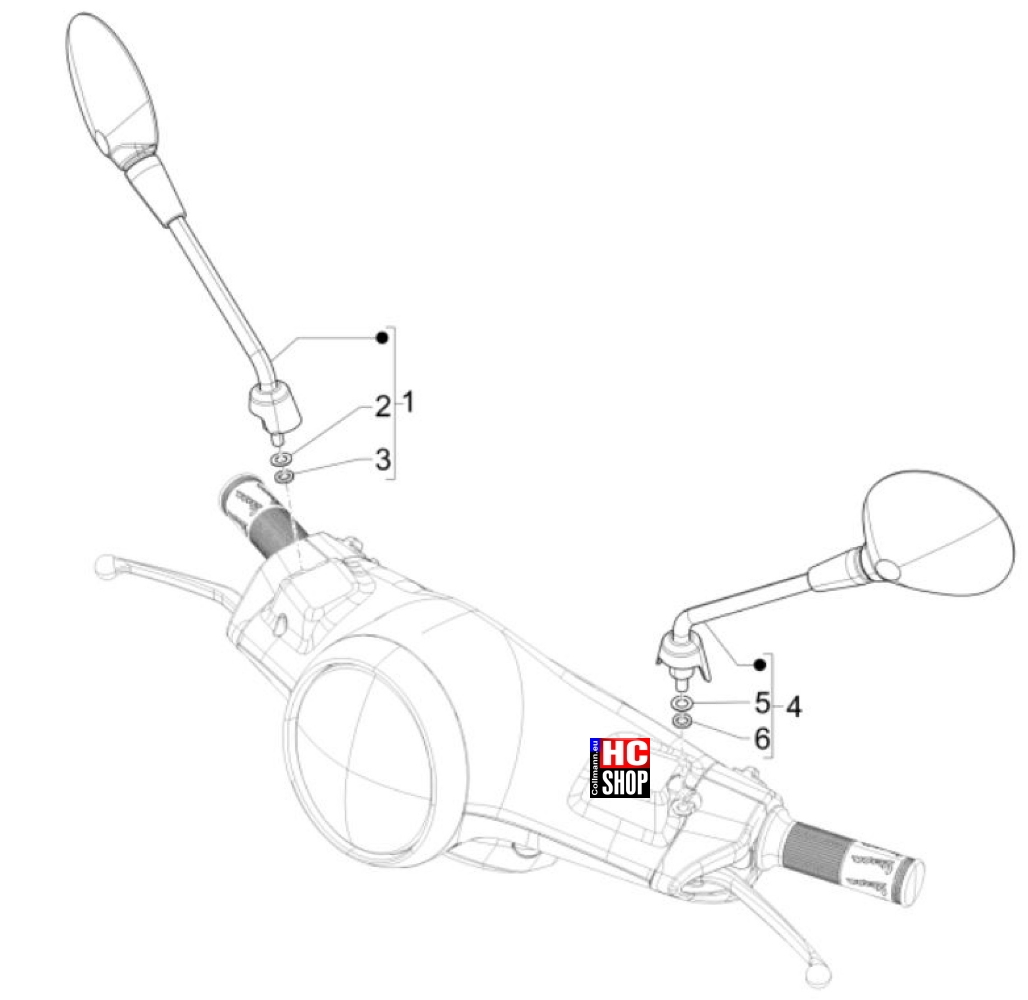 Vespa Elettrica 45KmH E5 Karosserie - Rückspiegel