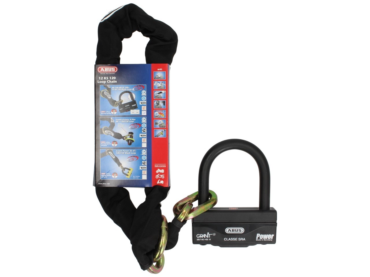 ABUS Granit 58 Schloss-Ketten-Kombination 12 mm, 1,20 m, Security Level 19