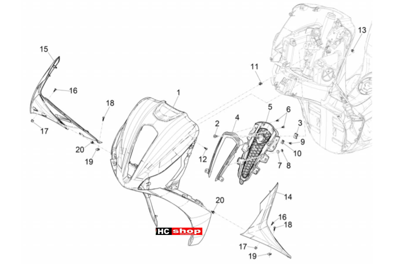 Piaggio Medley 125 4T IE ABS E4 Fahrgestell Frontschild