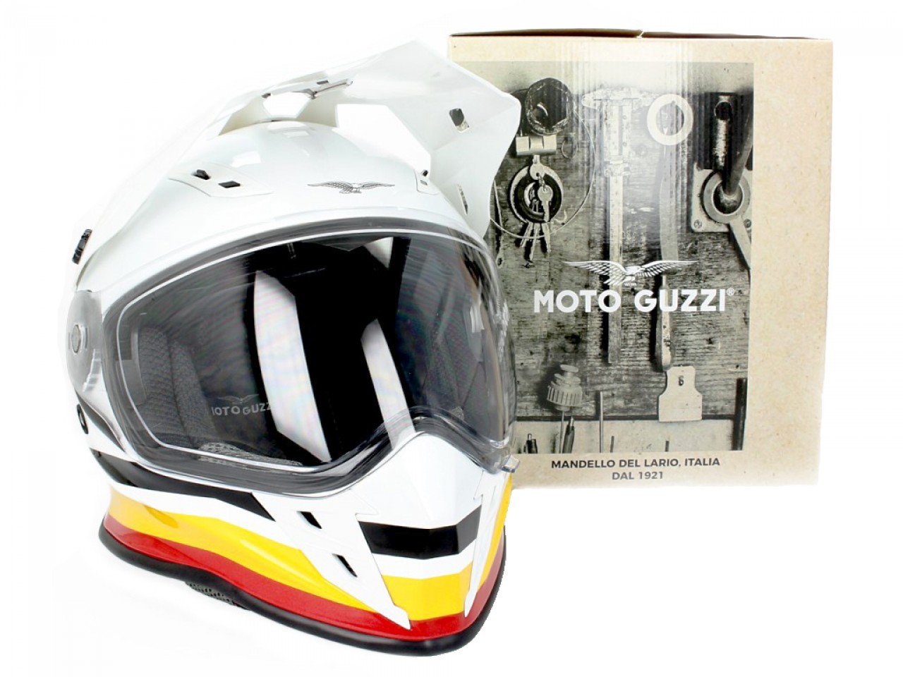 Moto Guzzi Integralhelm Adventure Touring V85, silber-gelb-rot, ECE 22.05
