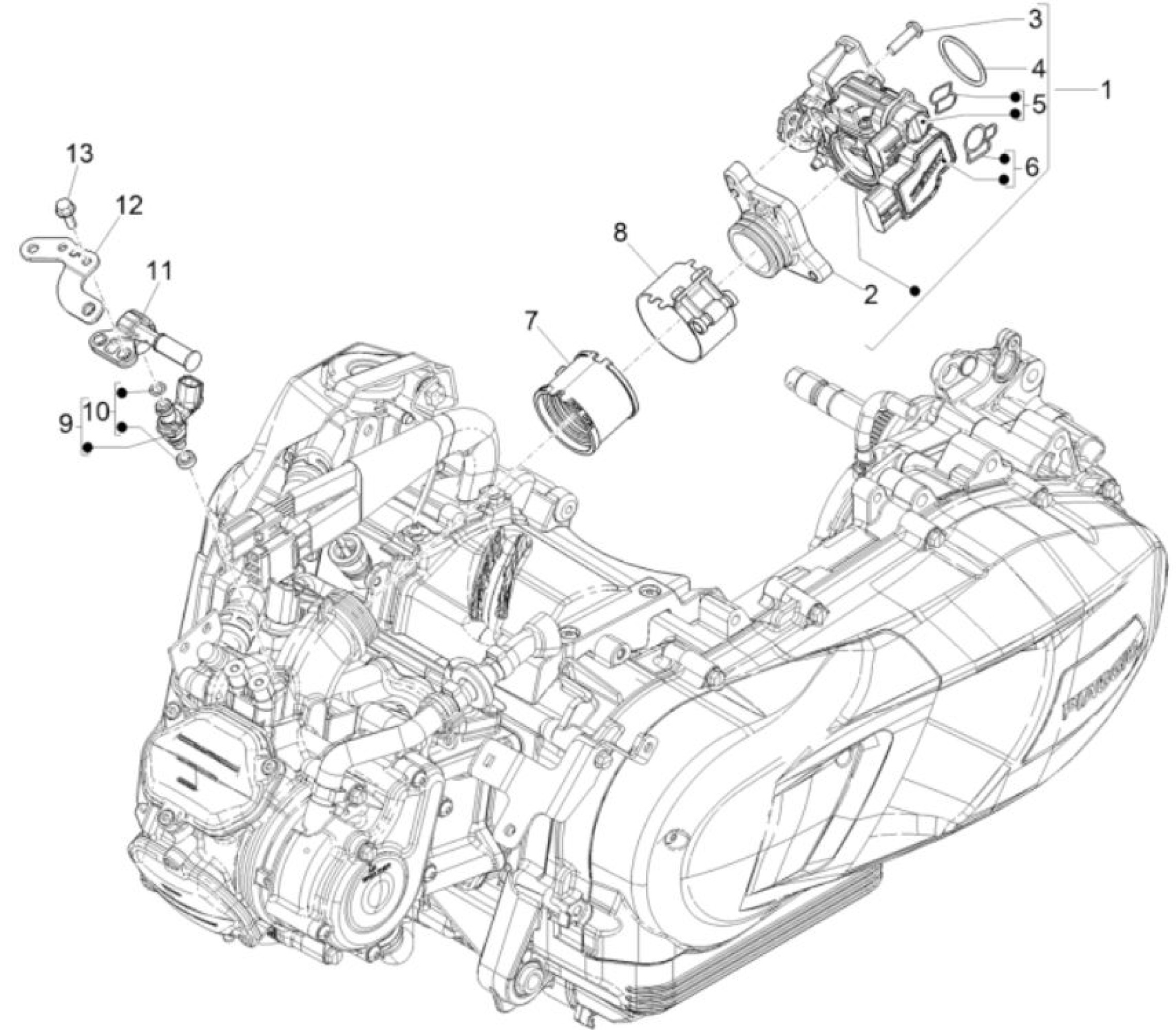 Explosionszeichnung Aprilia SR GT 125 / SR GT 200 Drosselklappengehäuse (2021–2024)