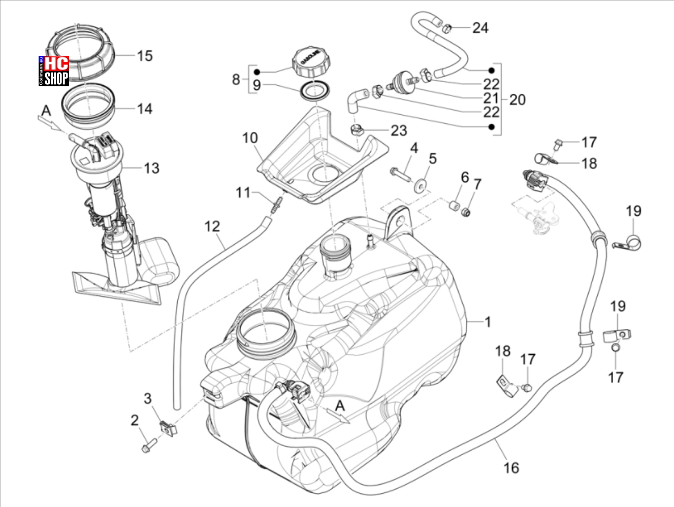 Piaggio MP3 530 hpe Exclusive E5 Fahrgestell Kraftstofftank