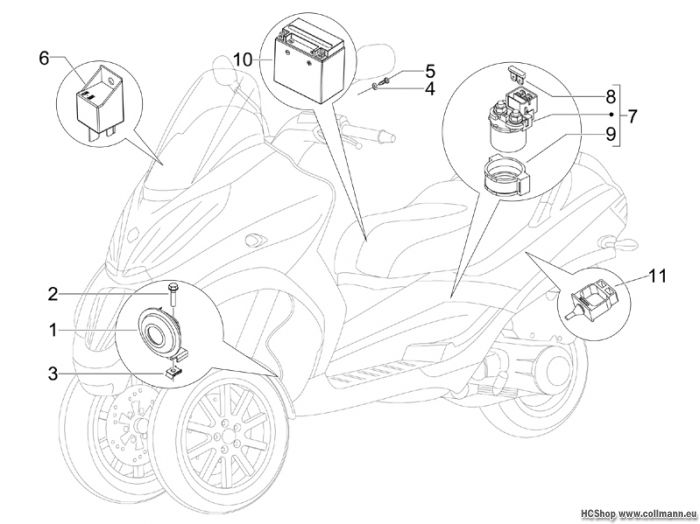 Piaggio Fernschalteren - Batterie -Hup, MP3 400 LT Touring
