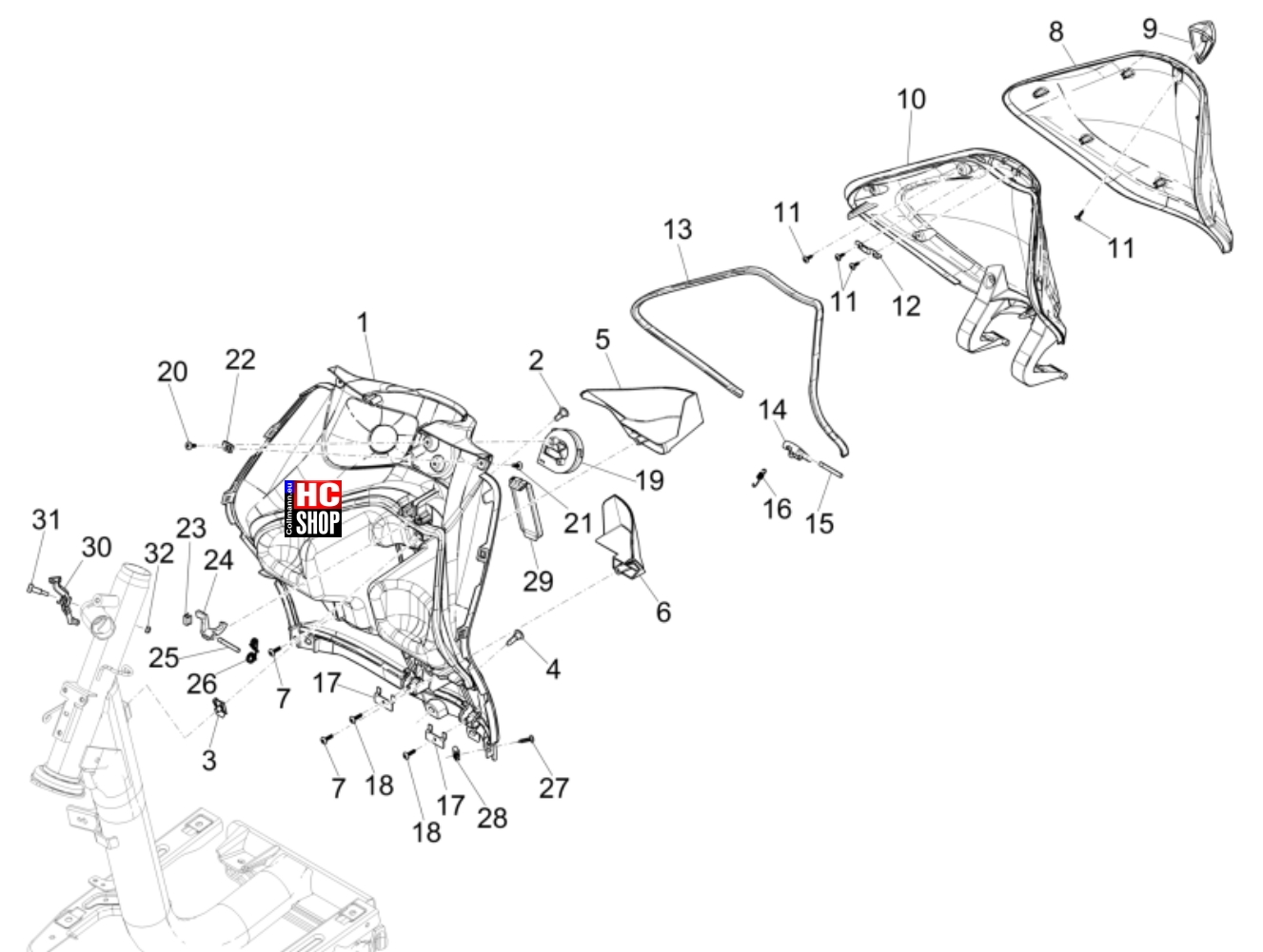 Piaggio Liberty 50 IGET E5 Fahrgestell - Karrosserie Vorderes Handschuhfach - Schild-Rückseite
