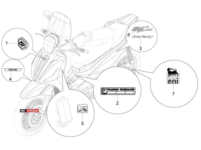 Piaggio Plaketten - Verzierungen Beverly 350