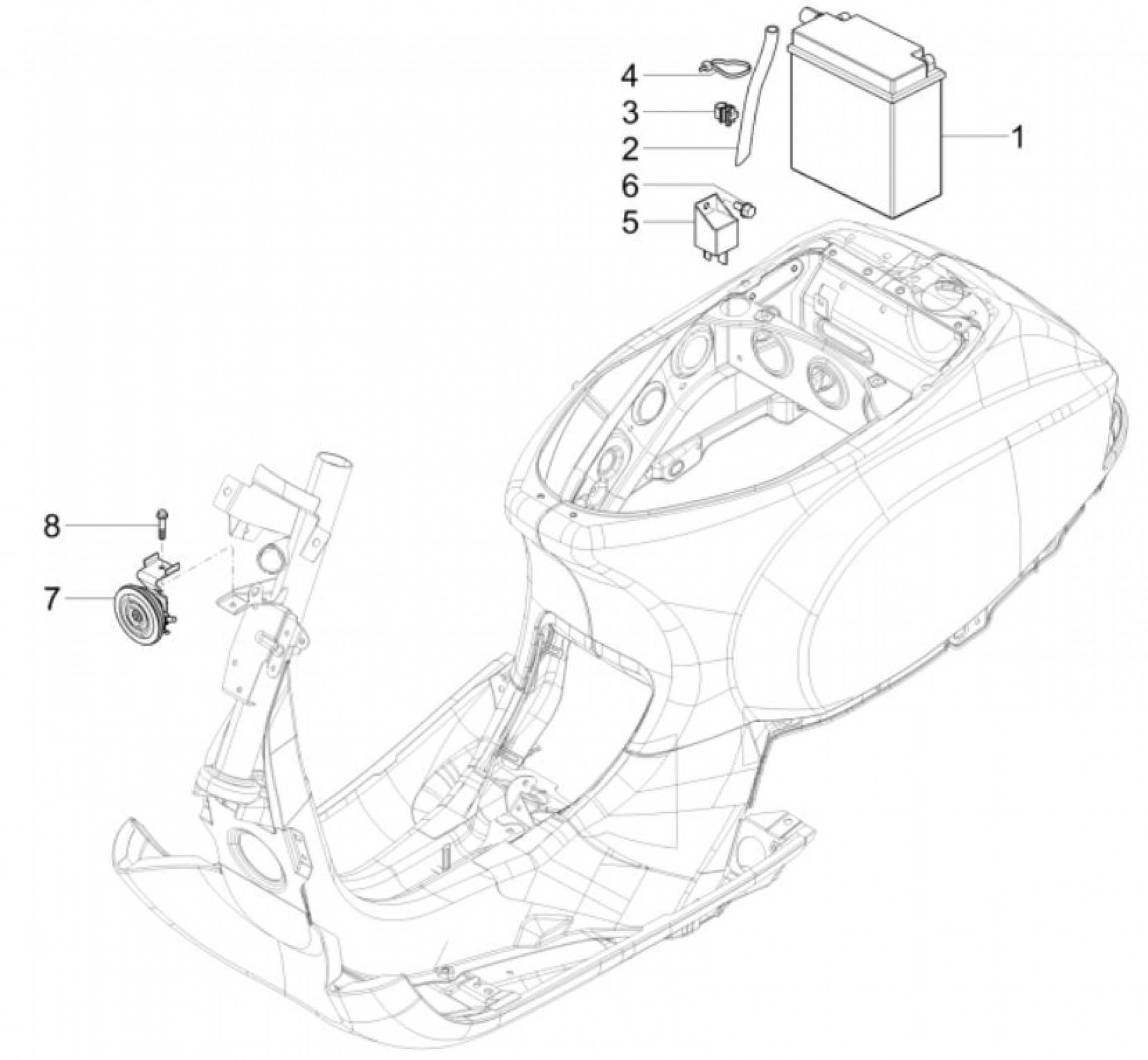 Explosionszeichnung Vespa SXL 150 Batterie (2020–2021)