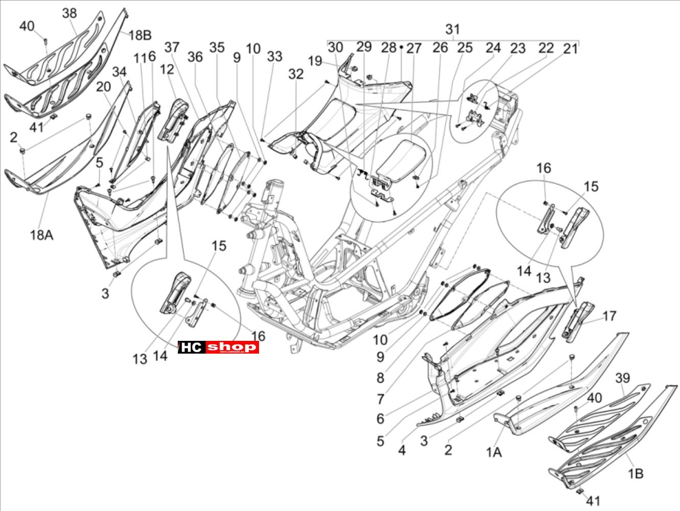 PIAGGIO MP3 300 HPE - 300 HPE SPORT Fahrgestell Karosserien Mittlere Verkleidung Fussrasten