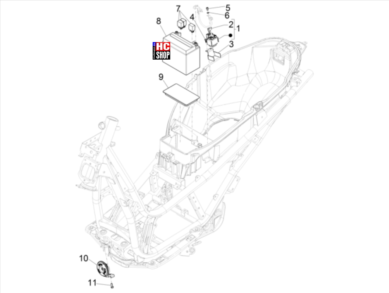 Piaggio Beverly 400 HPE E5 Elektrische Anlage Fernschalter - Batterie - Hupe