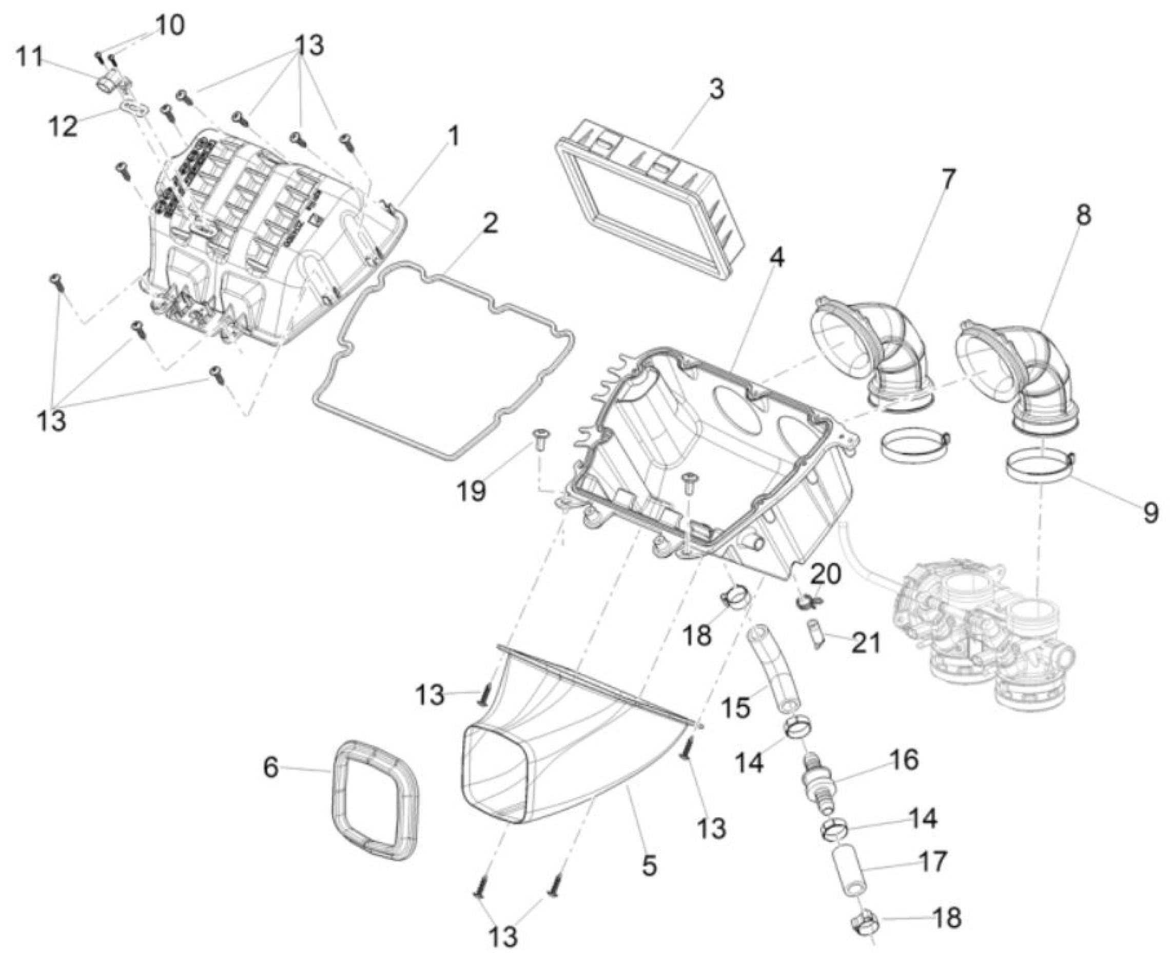 Explosionszeichnung Aprilia RS 457 8V / Tuono 457 E5+ Luftfilter