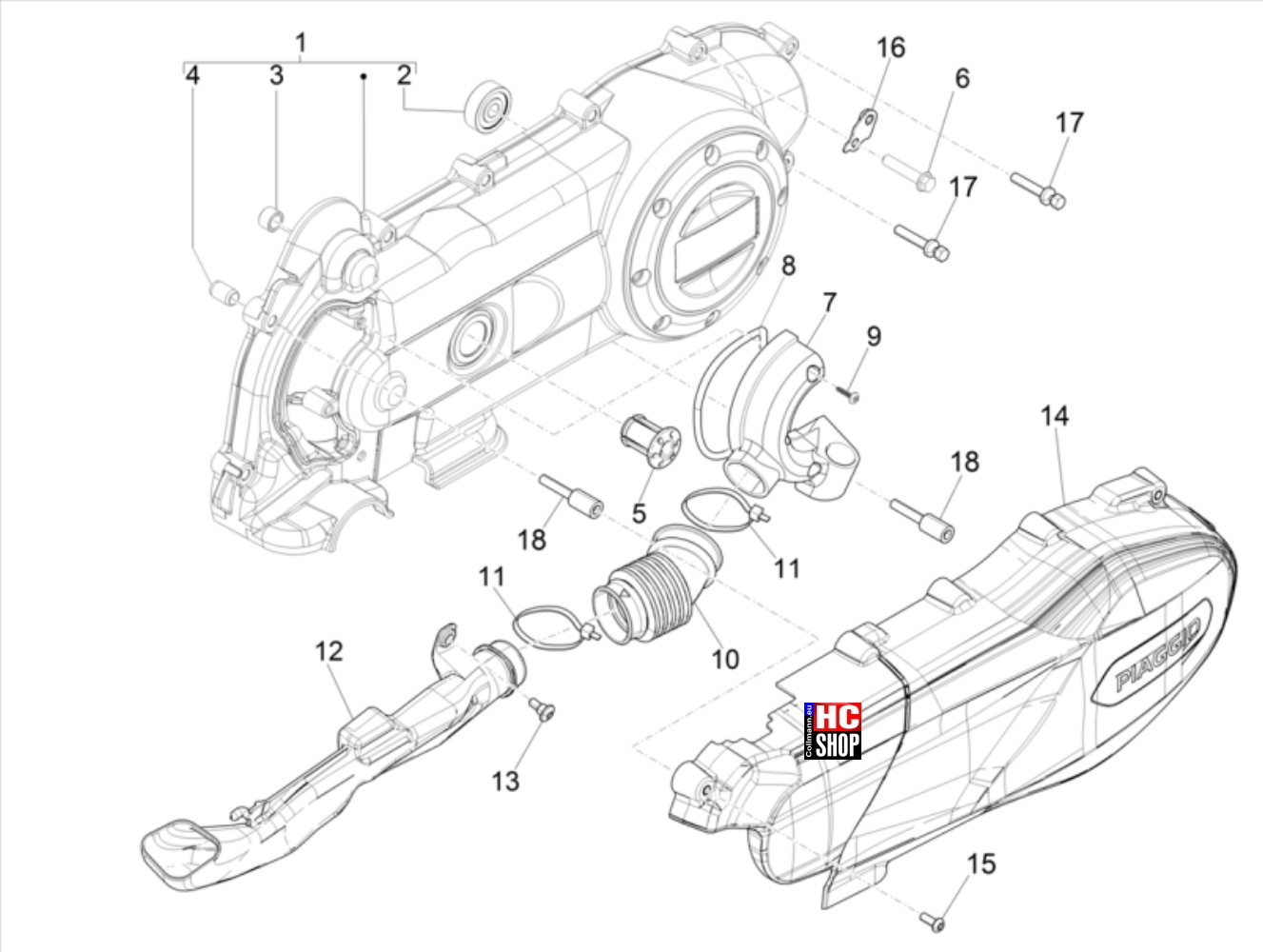 Piaggio Liberty 50 IGET E5 Motor Kurbelwellendeckel - Kühlung Kurbelgehäuse