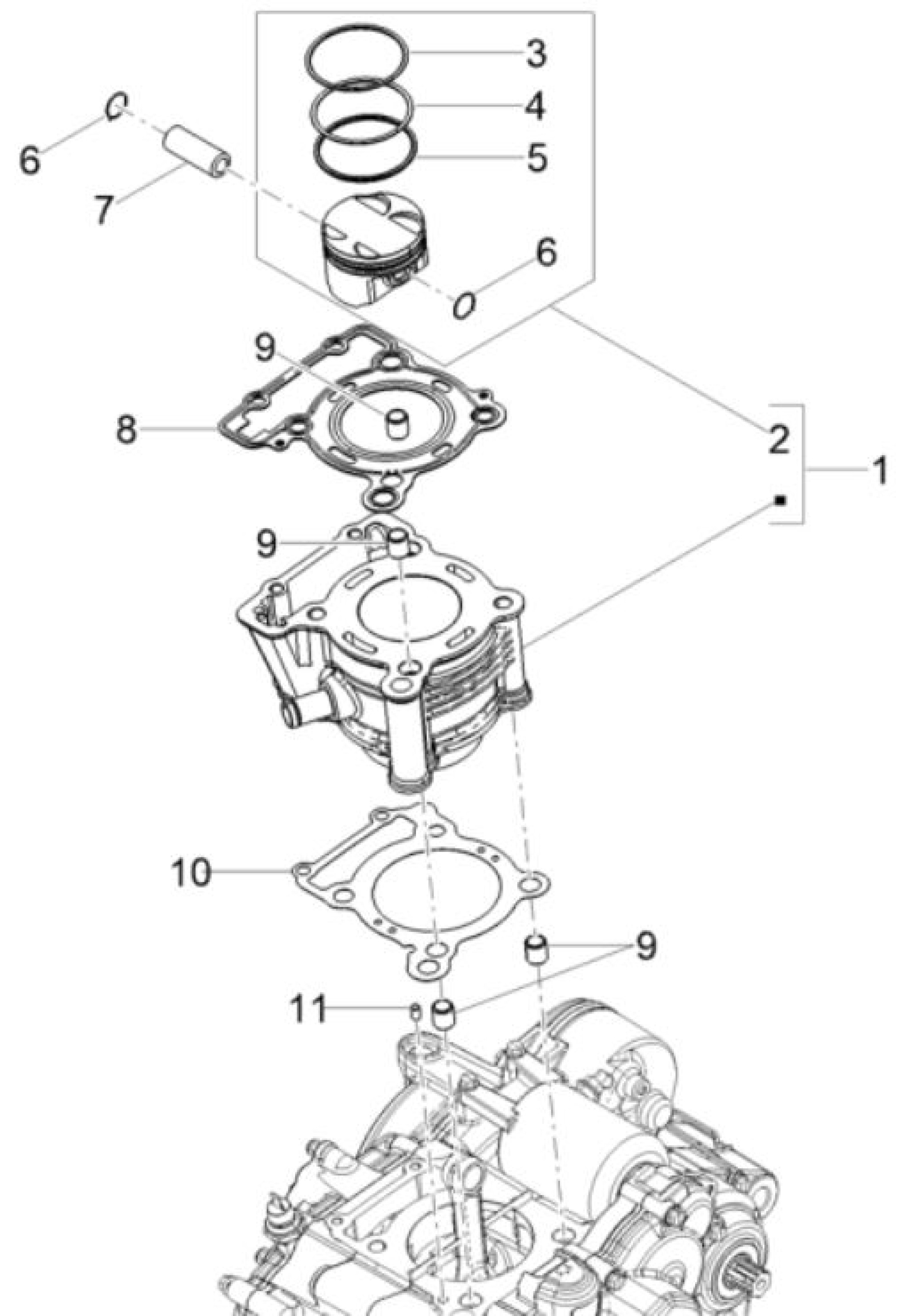 Explosionszeichnung Aprilia RS 125 E5+ u. a. Zylinder