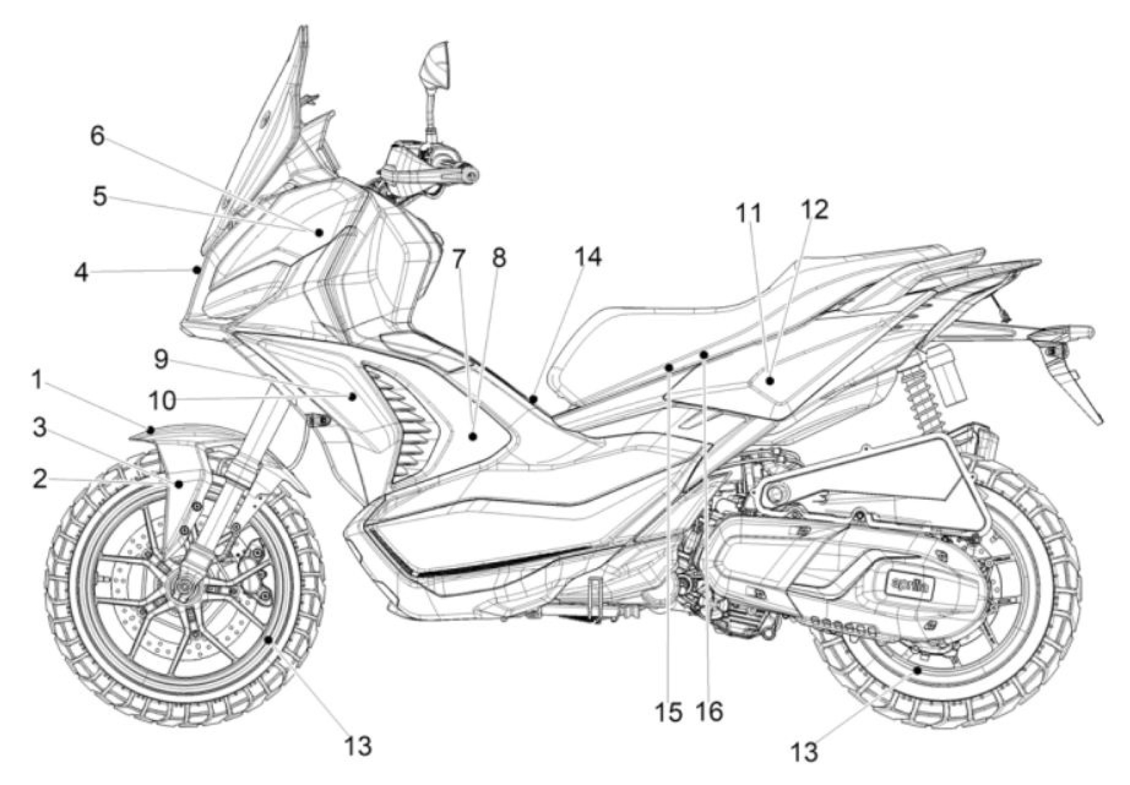 Explosionszeichnung Aprilia SR GT 400 E5+ Dekore (Var. 1)