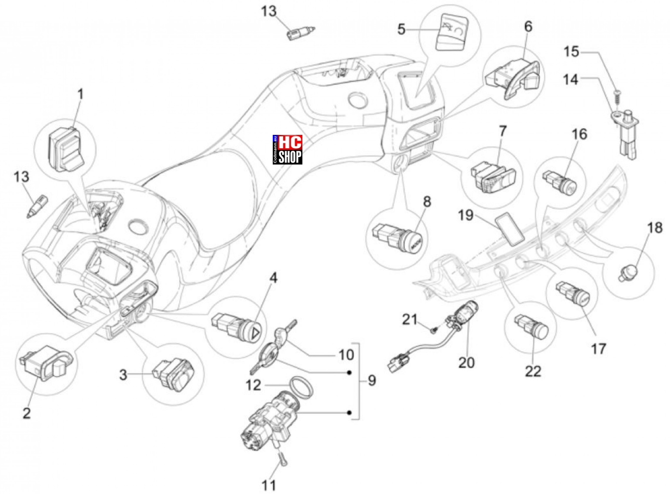 Piaggio MP3 400 HPE E5  Elektrische Anlage - Schalter