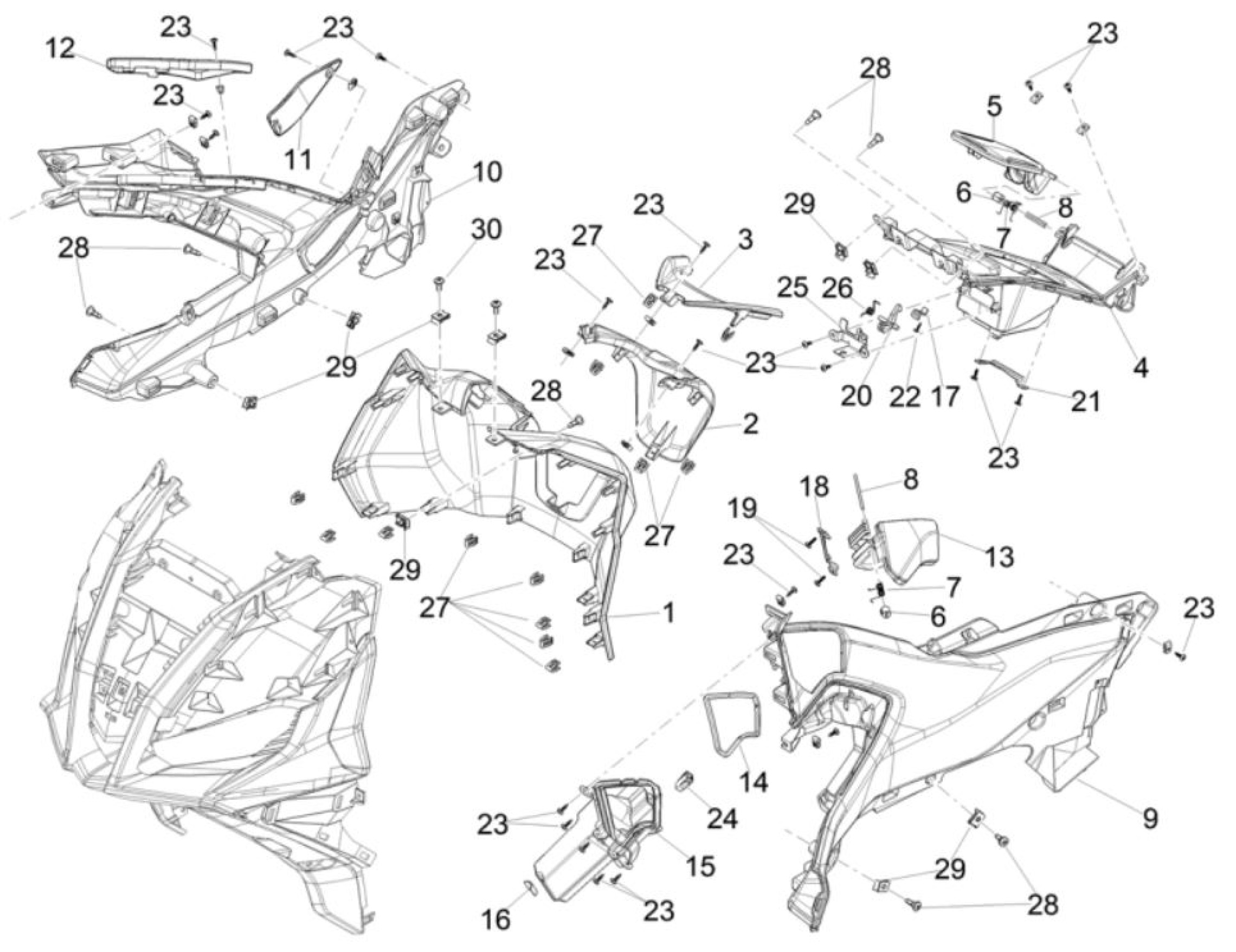 Explosionszeichnung Aprilia SR GT 400 E5+ Gepäckfach