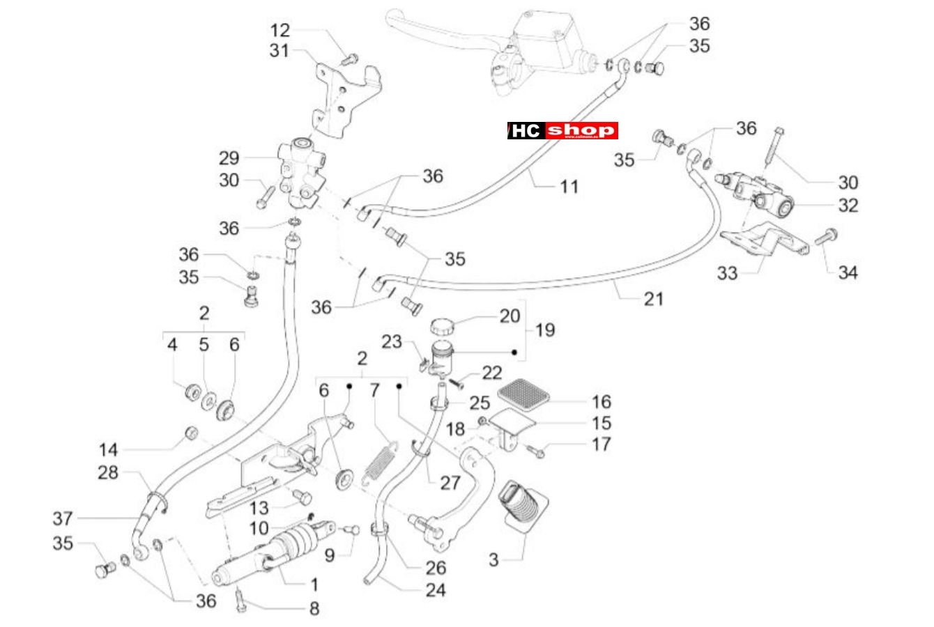 Piaggio MP3 350 Sport E4 ABS Bremsanlage Steuerpedal