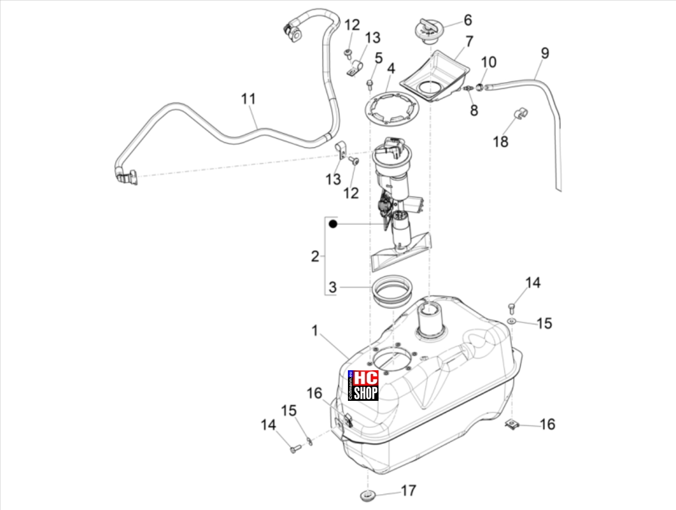 Beverly 300 HPE E5 - Fahrgestell-Karosserie - Benzintank